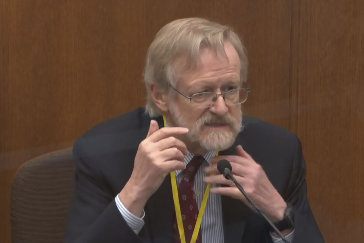 In this image from video, Dr. Martin Tobin testifies as Hennepin County Judge Peter Cahill presides Thursday, April 8, 2021, in the trial of former Minneapolis police Officer Derek Chauvin at the Hennepin County Courthouse in Minneapolis, Minn. Chauvin is charged in the May 25, 2020 death of George Floyd. (POOL/Associated Press)