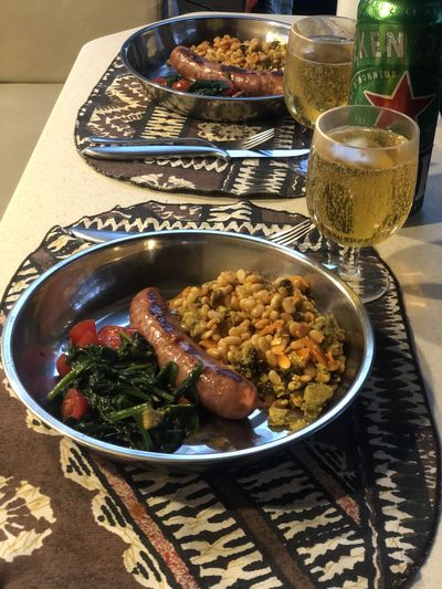 This hearty bean dish was created in a tiny RV kitchen, using a slow cooker and a half box of Ritz Crackers. (Leslie Kelly)