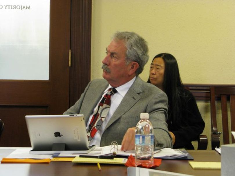 Sen. Jim Hammond, R-Coeur d'Alene, participates in a Legislative Council meeting Friday in Boise. At right is Rep. Sue Chew, D-Boise. (Betsy Russell)