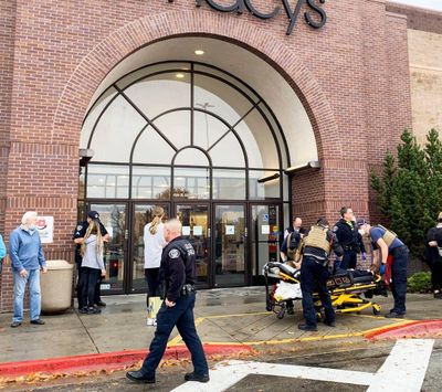 Police and emergency crews respond to a reported shooting incident at Boise Towne Square Monday, Oct. 25, 2021. Two people were killed and four injured in the shooting.  (Darin Oswald)