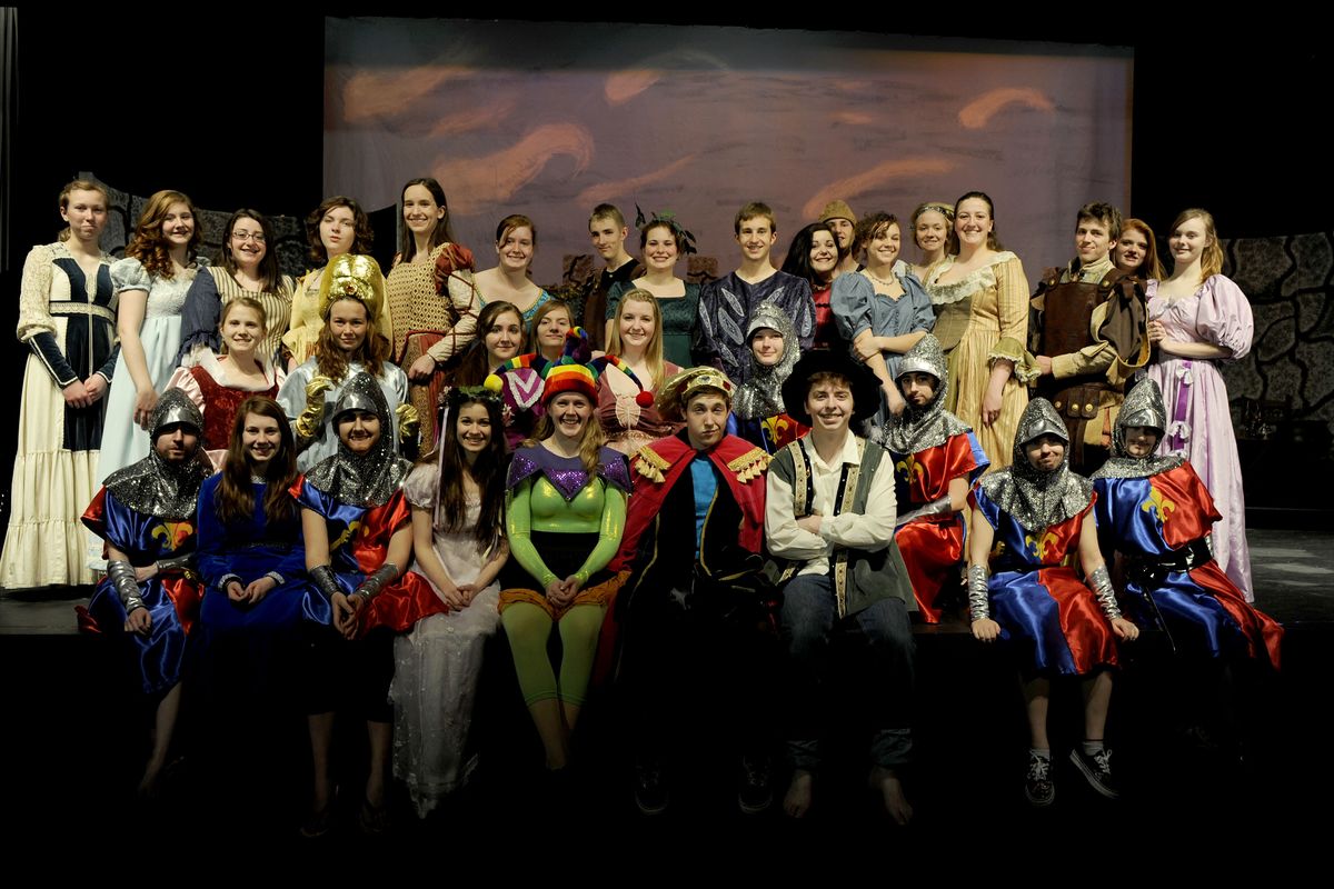 Members of West Valley High School’s production of the musical “Once Upon a Mattress” gathered for a group shot before practice on Monday. (Kathy Plonka)