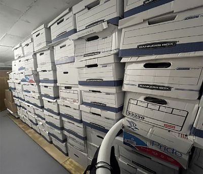 In this handout photo provided by the U.S. Department of Justice, stacks of boxes in the storage room can be observed at former U.S. President Donald Trump's Mar-a-Lago estate in Palm Beach, Florida. Former U.S. President Donald Trump has been indicted on 37 felony counts in the special counsel's classified documents probe.   (U.S. Department of Justice/Getty Images/TNS)