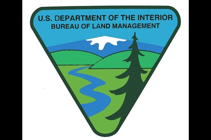 Logo for BLM, the U.S. Bureau of Land Management.