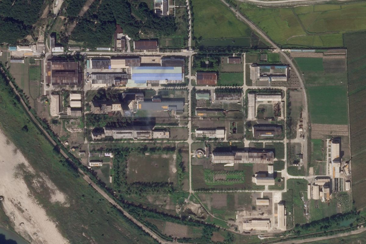 In this Saturday, Sept. 18, 2021 satellite photo from Planet Labs Inc., a uranium enrichment plant is seen at North Korea