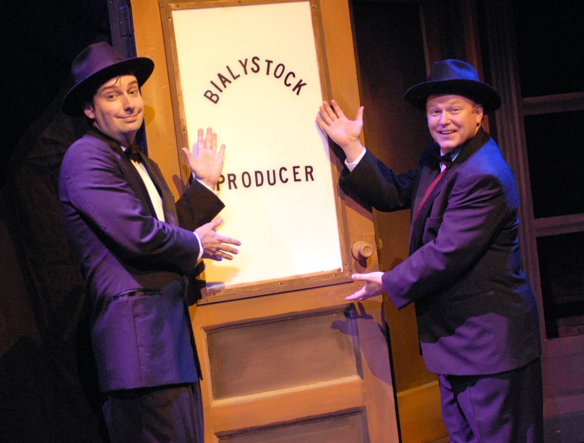 The Coeur d’Alene Summer Theatre’s version of Mel Brooks’ “The Producers” stars Matthew Wade as Leo Bloom and Eric James Hadley as Max Bialystock. (J. Bart Rayniak / The Spokesman-Review)