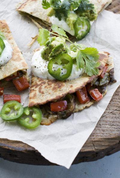 A cast-iron skillet is perfect to cook mushroom, pepper and onion quesadillas. (Associated Press)