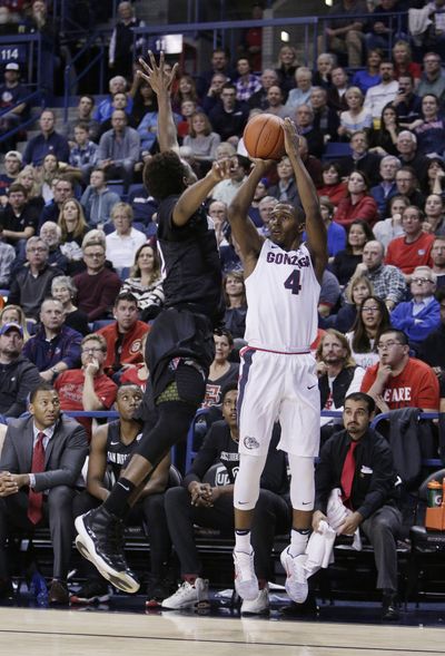 Guard Jordan Mathews (4) topped Gonzaga’s scoring against San Diego State  on Nov. 14. (Young Kwak / Associated Press)