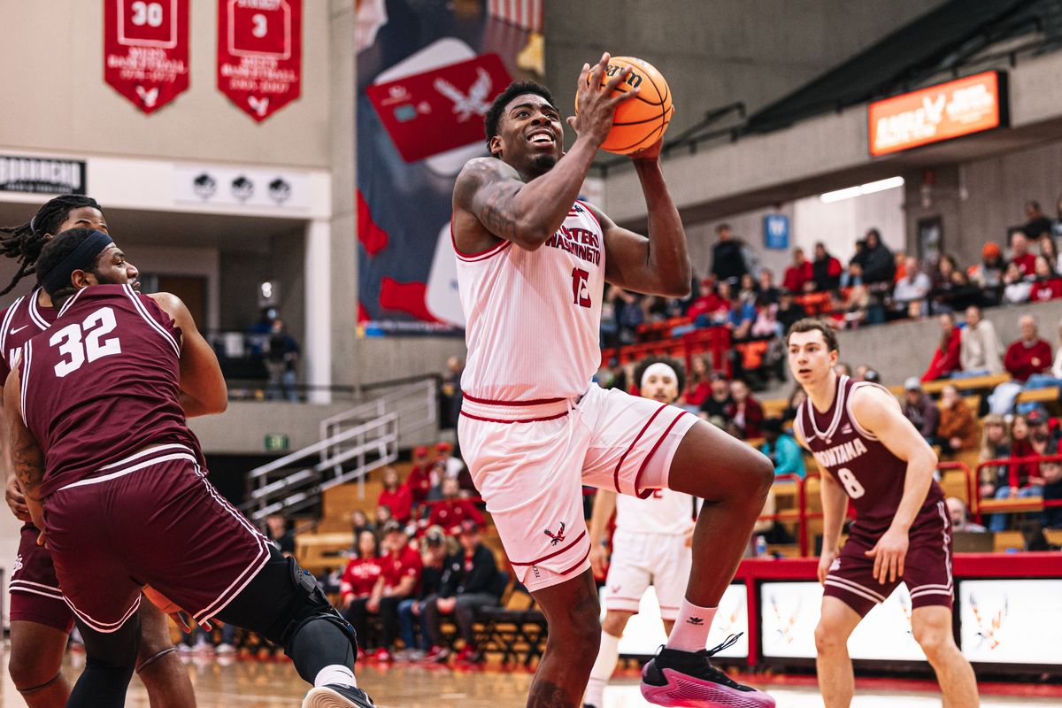 Eastern Washington forward Kiree Huie drives to the basket against Montana during a Big Sky Conference game on Saturday in Cheney.  (Courtesy of EWU Athletics)