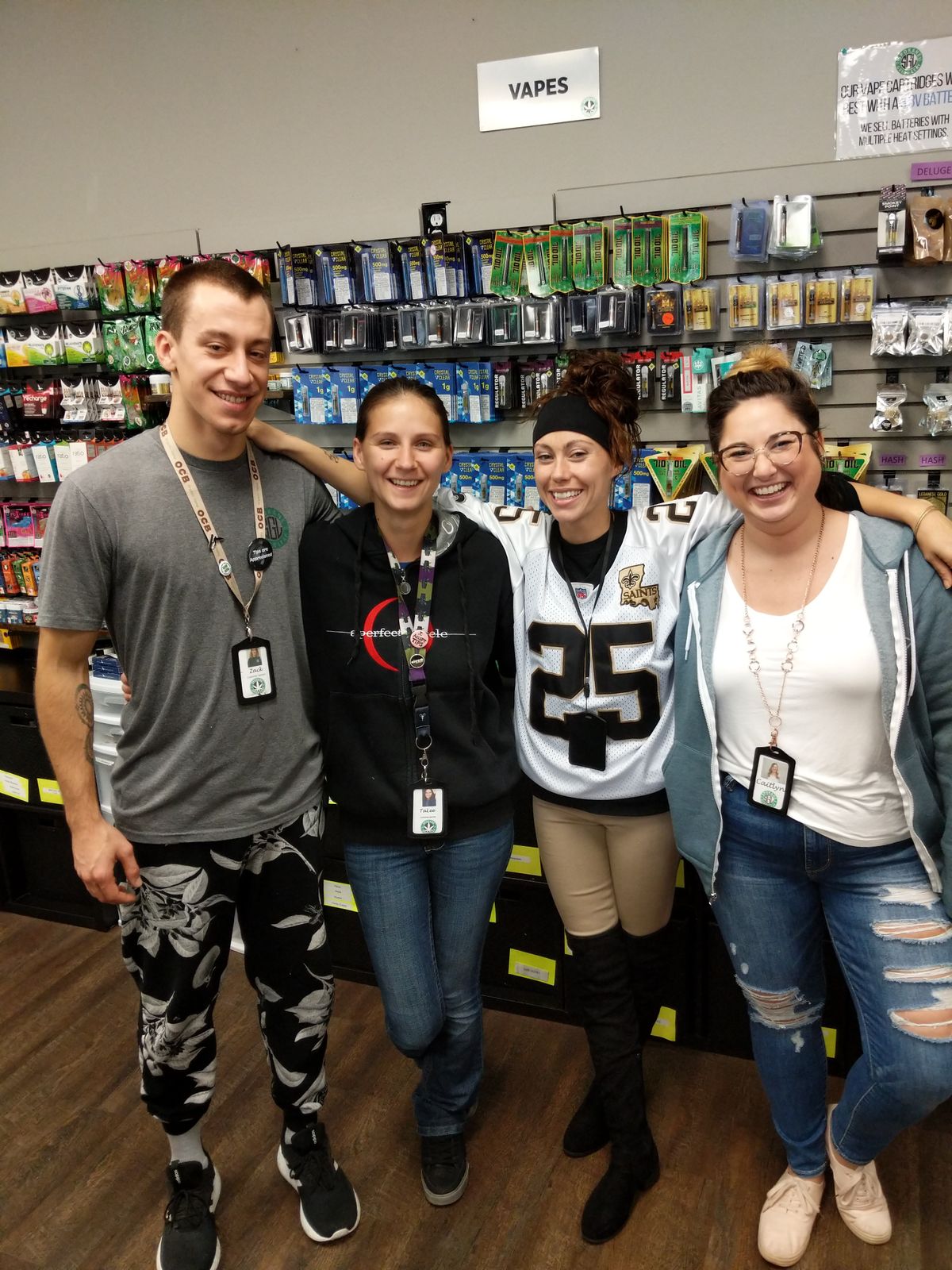 Spokane Green Leaf was the first recreational cannabis shop to open in Washington. Budtenders include, from left, Zack, Talee, Jessica and Caitlyn.  (Courtesy Spokane Green Leaf)