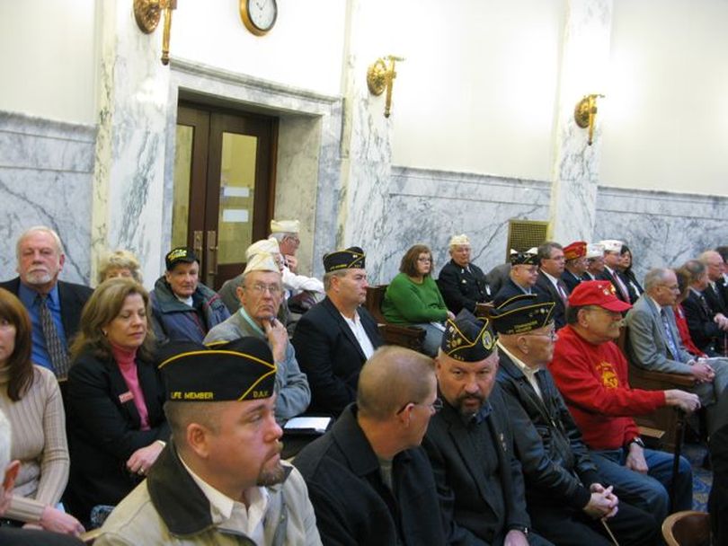Veterans fill much of the JFAC hearing room on Friday for the budget hearing for the state Division of Veterans Services. (Betsy Russell)