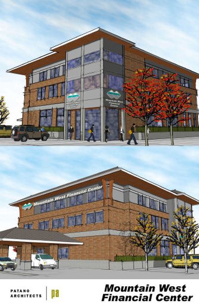 
A rendering of a planned Mountain West Bank office at Pines and Mission in Spokane Valley.
 (The Spokesman-Review)