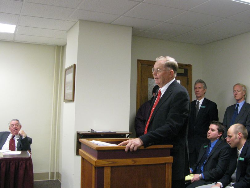 Rep. Dennis Lake, R-Blackfoot, House tax chairman, pitches his election consolidation bill to the House State Affairs Committee, 2/5/09 (Betsy Russell / The Spokesman-Review)