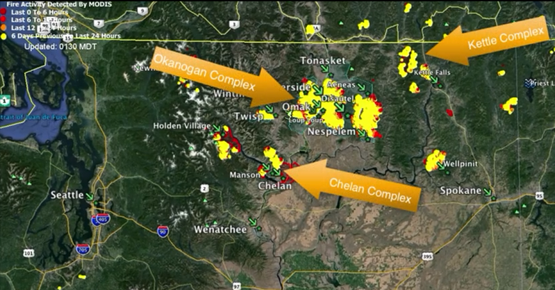 Washington wildfires mapped on Aug. 24, 2015.