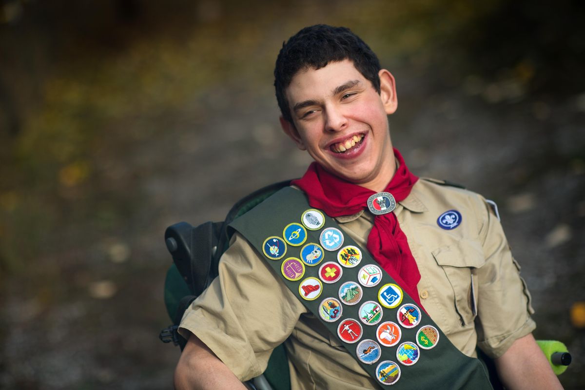 Eagle Scout Jevin Kerbs, 18, poses for a photo on Friday, Nov. 2, 2018, at his home in Clayton, Washington. Kerbs