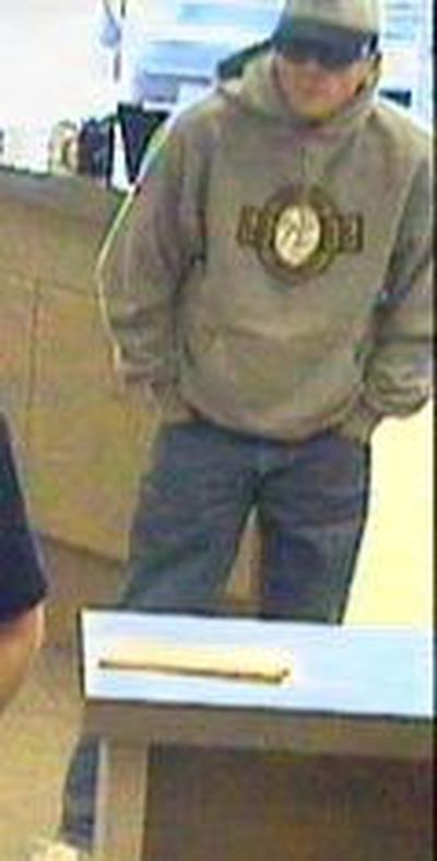 This surveillance camera image shows a man who robbed the Banner Bank branch at 1521 N. Argonne Road on Thursday afternoon, June 18, 2009. (Courtesy of Spokane Valley Police Department)