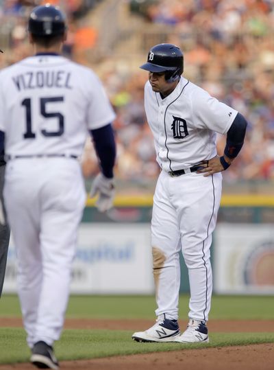 Detroit Tigers’ Miguel Cabrera suffered a calf strain and is expected to be out six weeks. (Associated Press)