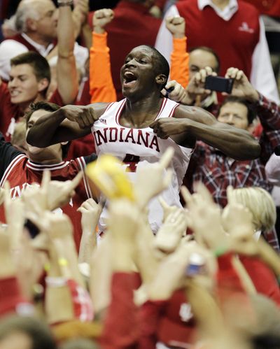 Indiana's Victor Oladipo is elated after upsetting No. 1 Kentucky. (Associated Press)