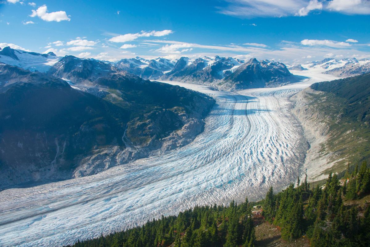 This September 2017 photo provided by researcher Brian Menounos shows the Klinaklini glacier in British Columbia, Canada.  (Brian Menounos)