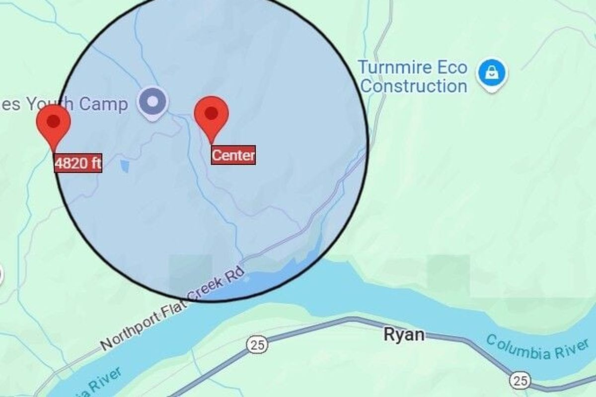 The circle indicates the Level 3 evacuation zone. (Courtesy of Stevens County Emergency Management)
