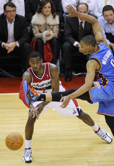 John Wall scored 25 points to lead the Wizards past the Thunder on Wednesday. (Associated Press)