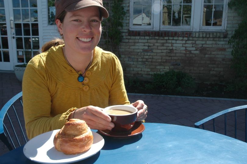In this June 8, 2013 photo, Sage Clegg, of Bend, Ore., dines at Sparrow Bakery in Bend a few days before embarking on an 800-mile solo hike of the Oregon Desert Trail, the first to attempt the route as a nonstop trek. (Associated Press)