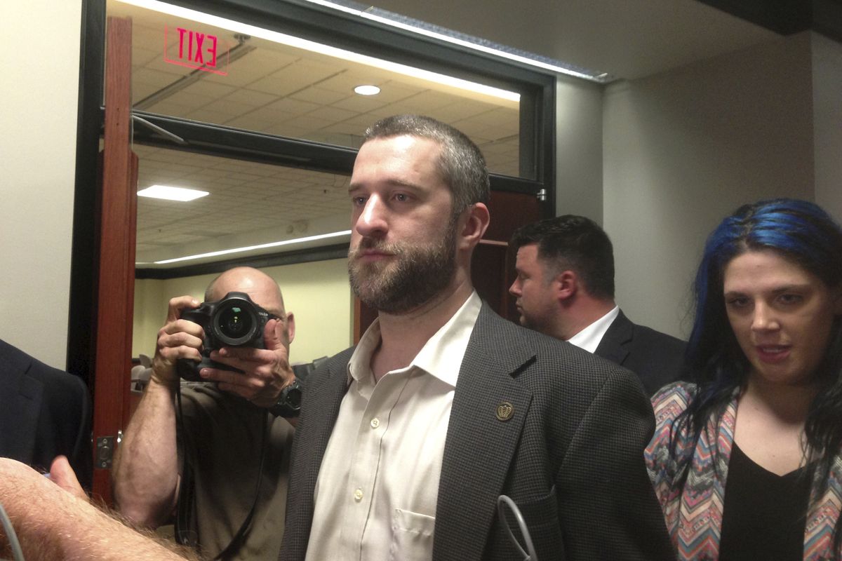 FILE - In this May 29, 2015, file photo, television actor Dustin Diamond, center, leaves court in Port Washington, Wis., after being convicted of two misdemeanors stemming from a barroom fight on Christmas Day 2014. Diamond is undergoing chemotherapy treatments after being diagnosed with cancer, according to his representative. Diamond, best known for playing Screech on the hit ’90s sitcom, was hospitalized earlier this month in Florida. Last week, his team disclosed he did have cancer. (Dana Ferguson)