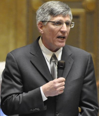 OLYMPIA -- Rep. Timm Ormsby, D-Spokane, argues in favor of the 2016 supplemental budget bill during debate on the last day of the legislative session. (Jim Camden/The Spokesman-Review)