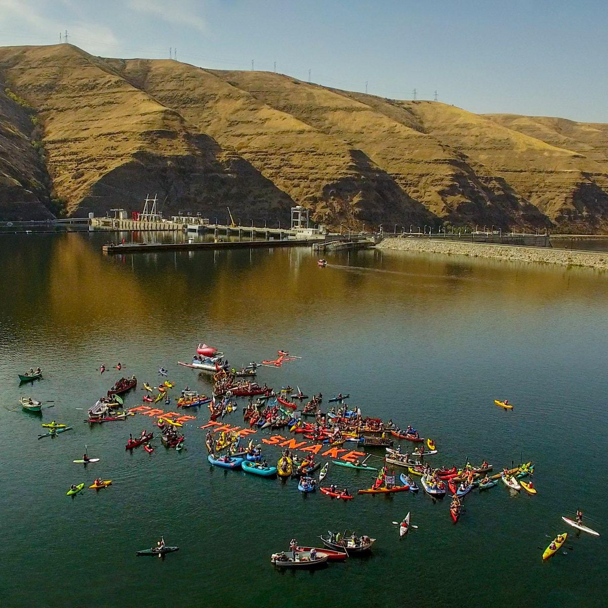More than 160 boats and 300 advocates staged a peaceful protest, dubbed ‘Free the Snake,’ between Wawawai Landing and Lower Granite Dam on Oct. 3, 2015, calling for breaching the lower four Snake River dams primarily for the benefit of endangered salmon and steelhead fisheries. (Photo by Ben Moon / Photo by Ben Moon)