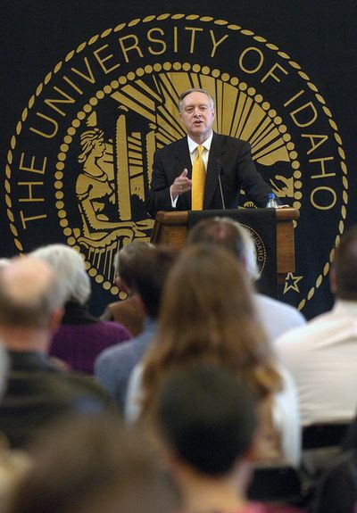 University of Idaho presidential candidate Duane Nellis speaks at a public forum during his offical visit Feb. 3, 2009, in Moscow, Idaho. Duane Nellis was named as the new University of Idaho president April 22. (Lewiston Tribune)