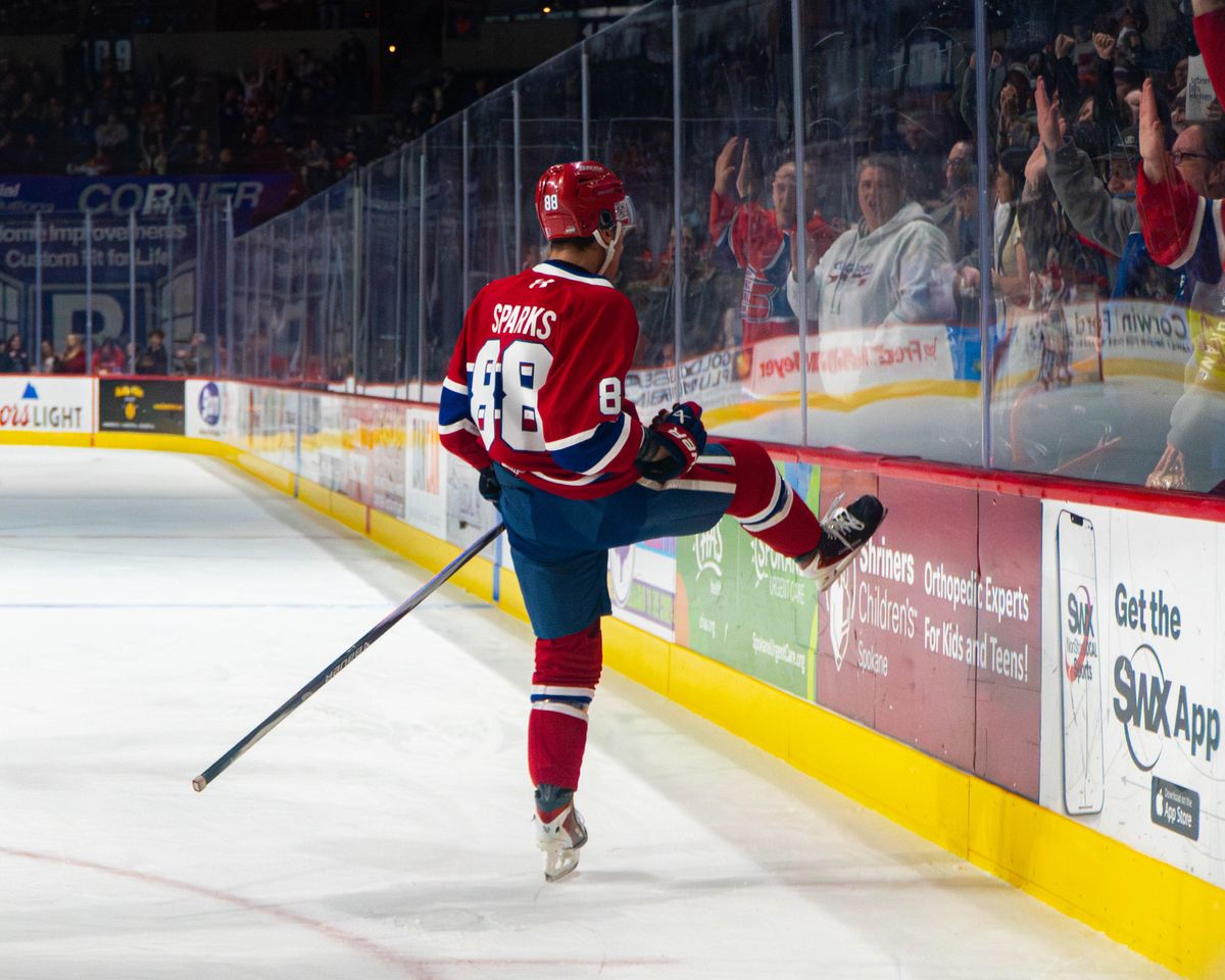 Spokane Chiefs forward Tyus Sparks scored his 20th goal of the season against the Penticton Vees at the Arena on Feb. 4, 2026.   (Spokane Chiefs)