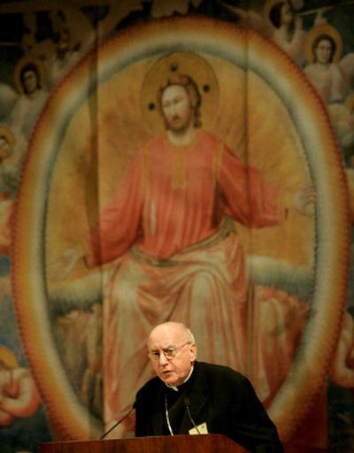 Archbishop Harry Flynn of St Paul, Minn., addresses the U.S. Conference of Catholic Bishops on policies dealing with allegations of sexual abuse.
(Associated Press / The Spokesman-Review)