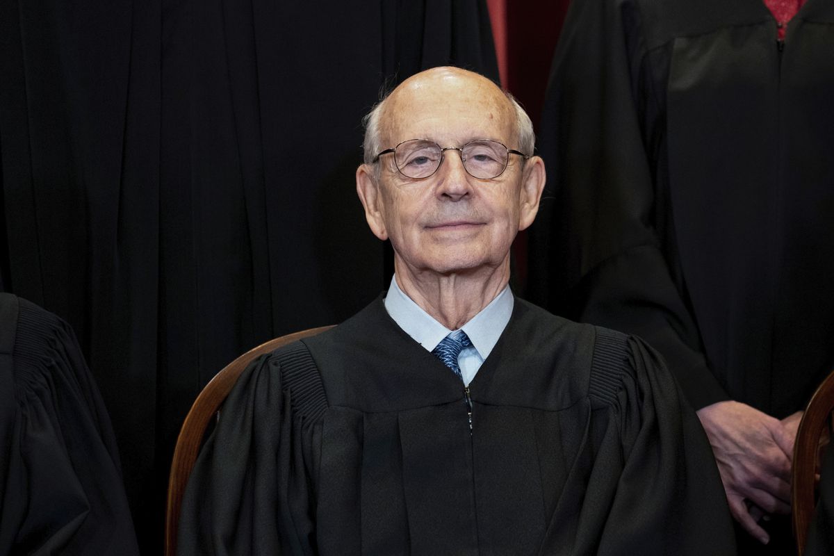 FILE - In this April 23, 2021, file photo, Supreme Court Associate Justice Stephen Breyer sits during a group photo at the Supreme Court in Washington. Breyer, the court’s eldest member at 83 and leader of its diminished liberal wing, has spoken for years about the danger of viewing the court as “junior league politicians.” But he acknowledged it can be difficult to counter the perception that judges are acting politically, particularly after cases like the one from Texas in which the court by a 5-4 vote refused to block enforcement of the state’s ban on abortions early in pregnancy.  (Erin Schaff)