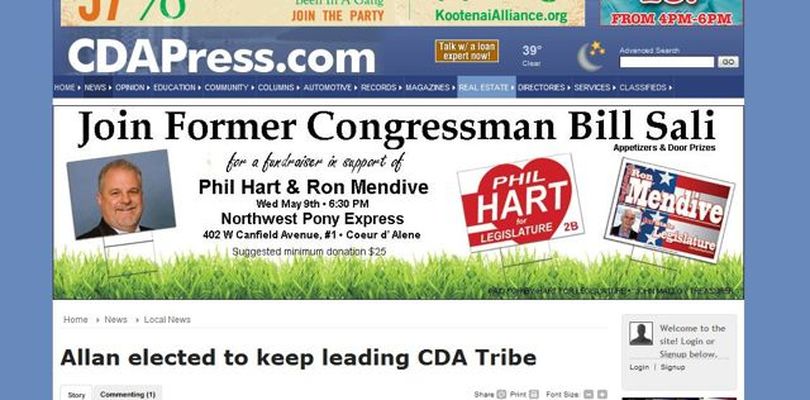 Ad for Hart fundraiser featuring Bill Sali, which appeared on the Coeur d'Alene Press website