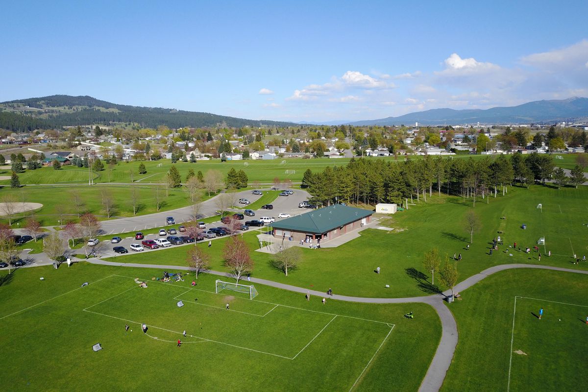 Weekday soccer practice starts up Monday, April 29, 2019 at Plante’s Ferry Park. Proposed enhancements for the large Spokane County park include putting artificial turf on two soccer fields and a softball field to make the fields playable more days of the year. (Jesse Tinsley / The Spokesman-Review)
