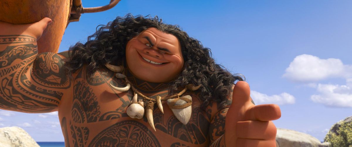 This image released by Disney shows Maui, voiced by Dwayne Johnson in a scene from the animated film, "Moana."  (Disney via AP) ORG XMIT: NYET608 (Disney / AP)
