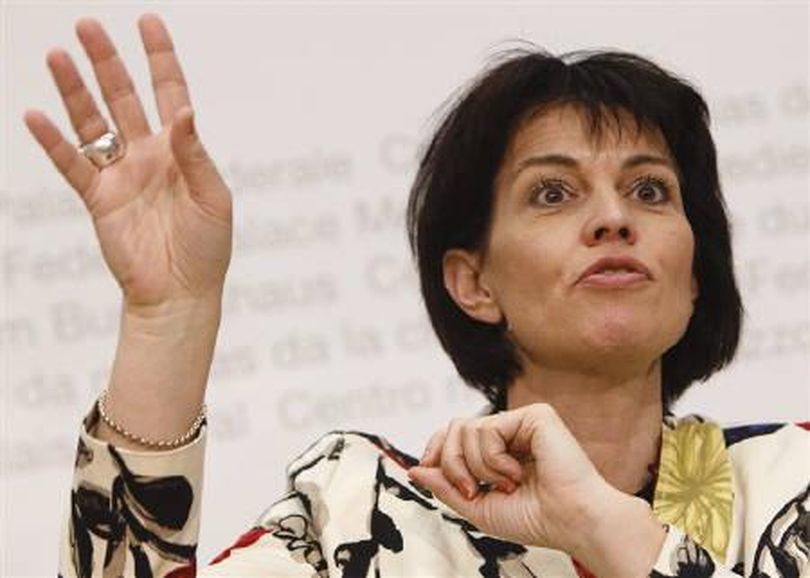 Swiss President and Economy Minister Doris Leuthard gestures during a news conference in Bern March 25, 2010. Leuthard called on Sunday for a central register of pedophile priests, to prevent them from having further contact with children.

REUTERS/Michael Buholzer