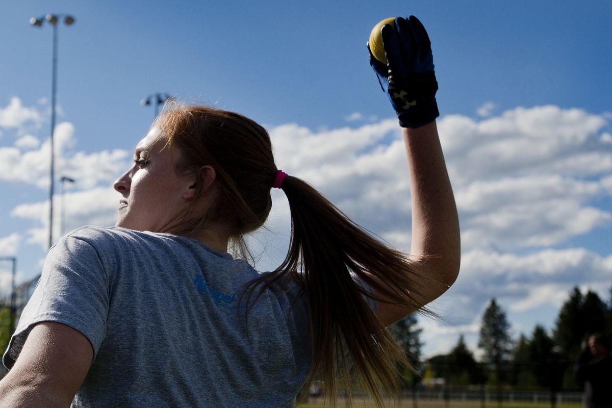 CV senior Kaitlyn Richardson throws the ball to a teammate during a light practice on Thursday at Merkel Sports Complex, site of the State 4A softball tournament (Tyler Tjomsland)