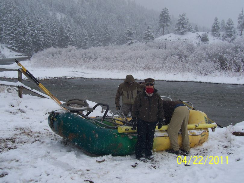 A Montana State Parks work crew gears up at the put in on the Smith River on April 22, 2011. (Montana Fish, Wildlife and Parks)