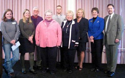 
Those involved in the event were (from left): Terry Robinson, Transitions; Fran Lowry, First Book; Walt Shields, Mission Community Outreach Center; Pam Wood, Our Place Community Ministries; Ryan Davenport, Boys & Girls Club; Arlene Olsen, First Book; Denise Fox, Gary Fox Marine Fund; Cheryl Sontag, Spokane County Title; Vic Plese, Plese Realty. Not pictured is Meals on Wheels Spokane. 
 (The Spokane Association of REALTORS® / The Spokesman-Review)