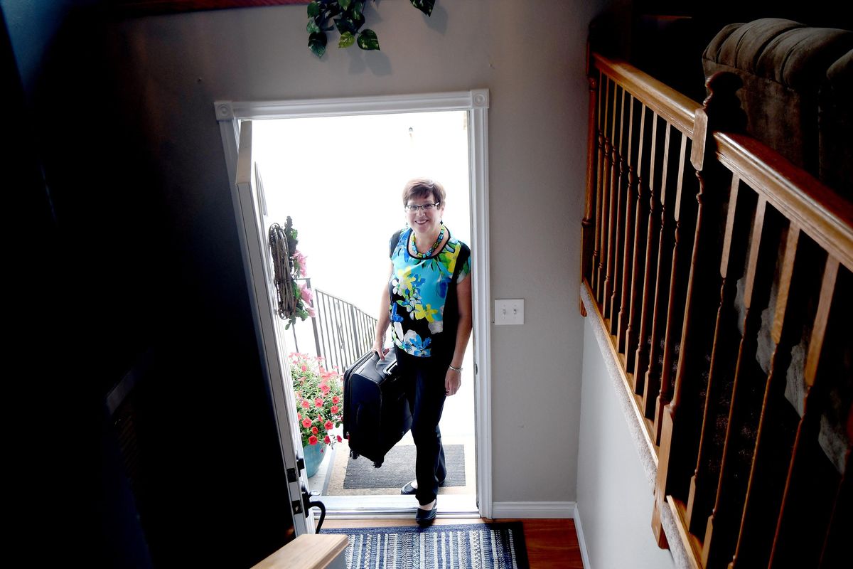 Susie Leonard Weller, Co-Facilitator of the Spokane Ostomy Support Group, talks about tips to get through TSA screening if you have medical conditions at her home in Liberty Lake on Tuesday, June 19, 2018. (Kathy Plonka / The Spokesman-Review)