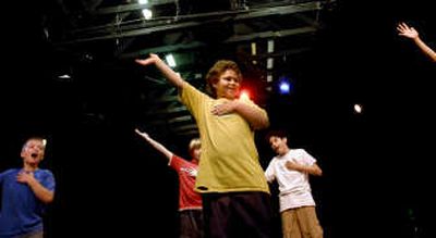 
Devin Ekness, 8, front, at pictured at Lake City Playhouse's Huckleberry Workshop Introduction to Performing Arts in Coeur d'Alene on June 16. 
 (Kathy Plonka / The Spokesman-Review)
