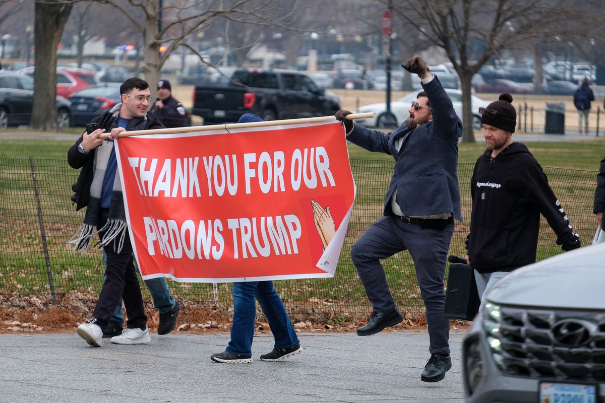 Protesters rally at the White House Ellipse before marching to the Capitol on Jan. 6, 2026, to mark the fifth anniversary of the attack on the U.S. Capitol by supporters of President Donald Trump. (Orion Donovan Smith/The Spokesman-Review)