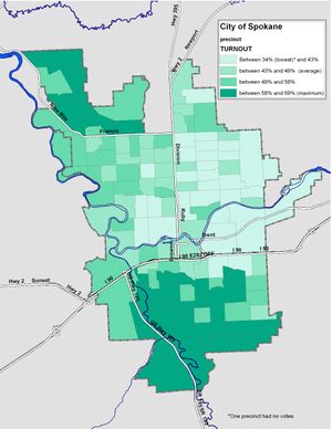 Turnout in Nov. 3 election in city of Spokane as of 11-13-09