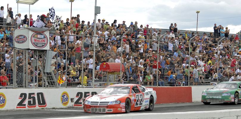 Scott Steckly taking the checkered flag in the Tide 250 at Autodrome St. Eustache. (Photo Credit: Matthew Murnaghan/NASCAR) (Matthew Murnaghan / The Spokesman-Review)