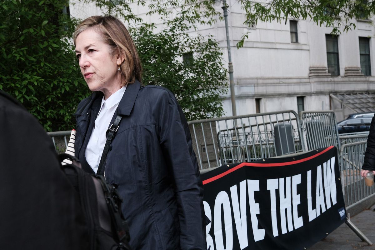 Author Lisa Birnbach arrives for the civil trial of magazine Columnist E. Jean Carroll against former President Donald Trump at Manhattan Federal Court on Tuesday, May 2, 2023, in New York City.   (Spencer Platt/Getty Images North America/TNS)