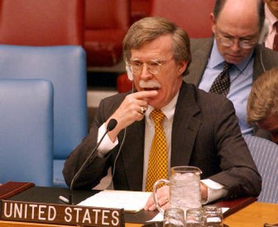 
John Bolton, the U.S. ambassador to the United Nations, attends a Security Council meeting Saturday on a draft resolution condemning the Israeli military offensive in Gaza. 
 (Associated Press / The Spokesman-Review)