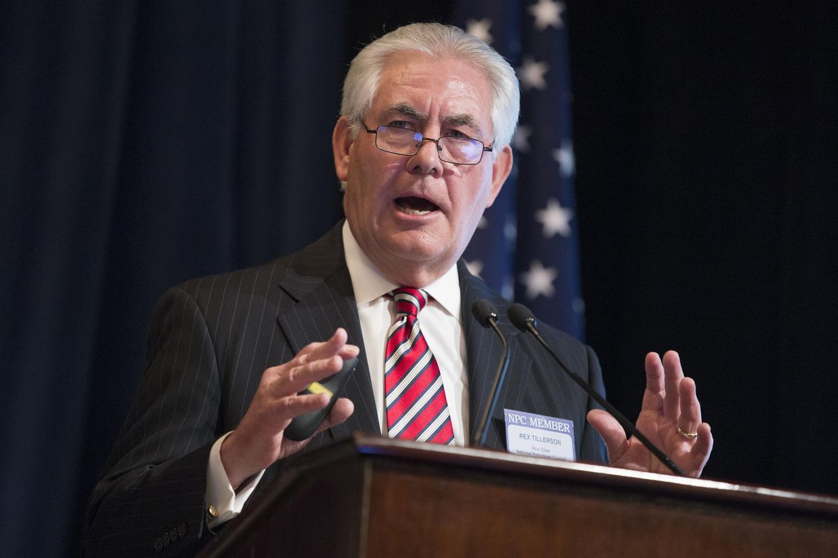 In this Friday, March 27, 2015, file photo, ExxonMobil CEO Rex Tillerson delivers remarks on the release of a report by the National Petroleum Council on oil drilling in the Arctic, in Washington. (Evan Vucci / Associated Press)