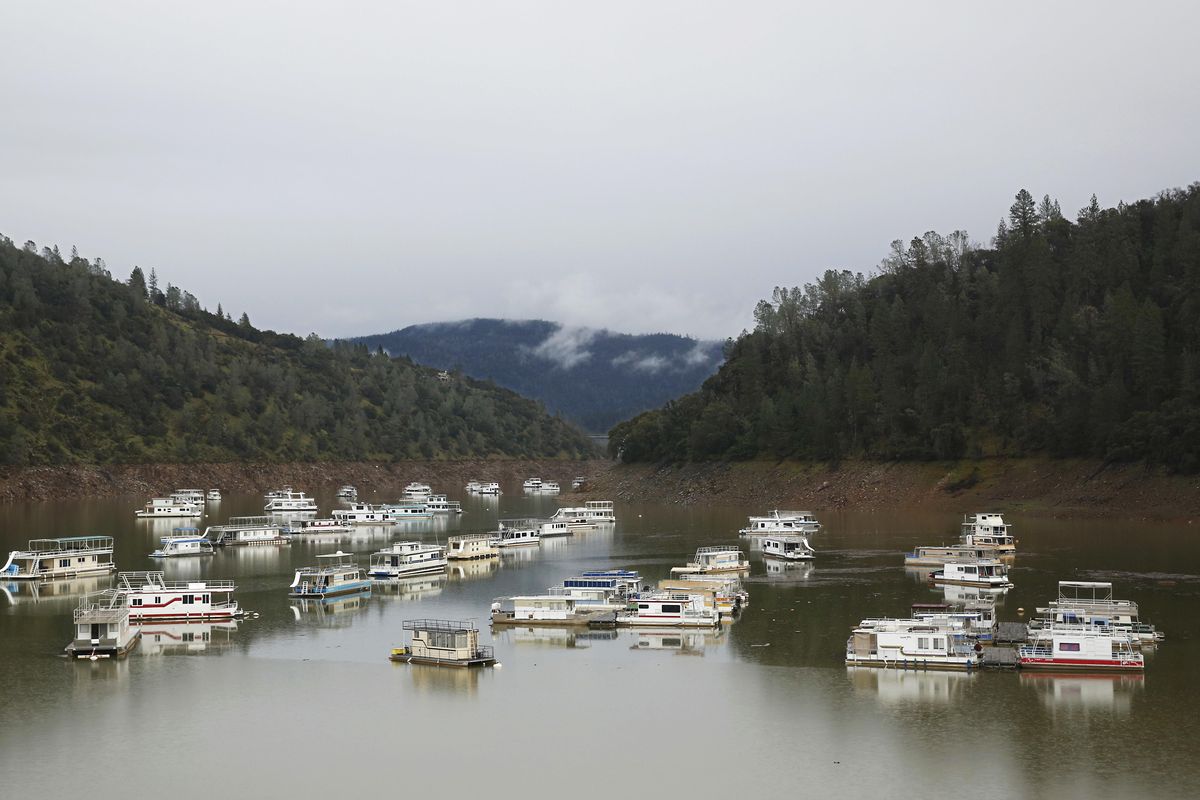 Houseboats sit on the rising waters of Oroville Lake, near Oroville, Calif., Thursday, Jan. 12, 2017. More than 40 percent of California has emerged from a punishing drought that covered the whole state a year ago, federal drought-watchers said Thursday, a stunning transformation caused by an unrelenting series of storms in the North that filled lakes, overflowed rivers and buried mountains in snow. (Rich Pedroncelli / Associated Press)