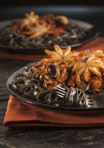 Black hued-foods set the stage for Halloween: Black rice, squid ink pasta, blackberries.