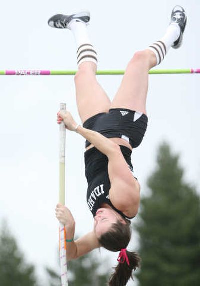 
Wearing throwback socks from another era, Idaho senior Melinda Owen vaulted a 2008 collegiate-best 14 feet, 5 1/4 inches Saturday in Moscow.  University of Idaho photo
 (University of Idaho photo / The Spokesman-Review)
